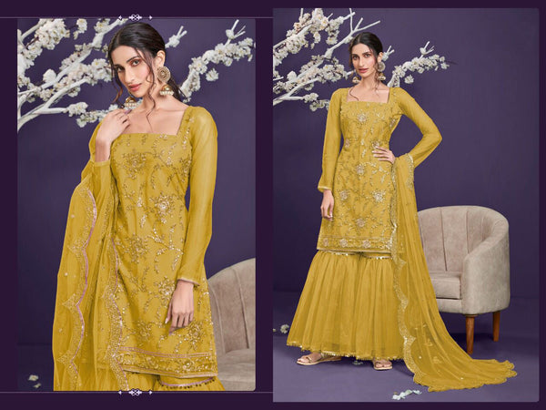 Semi Stitched Heavy Butterfly Net With Embroidery Work With 3mm Sequence Work Suit