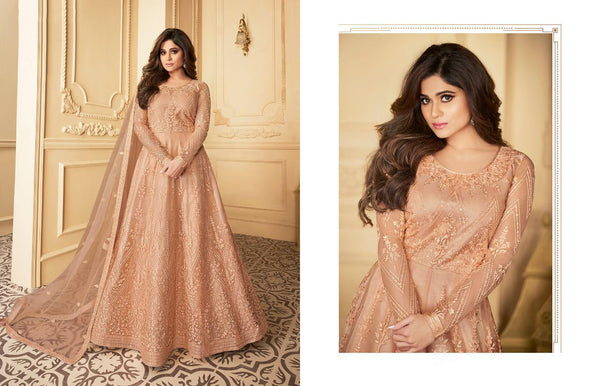 Semi Stitched Heavy Butterfly Net with Embroidery Chaine Stitch work Gown