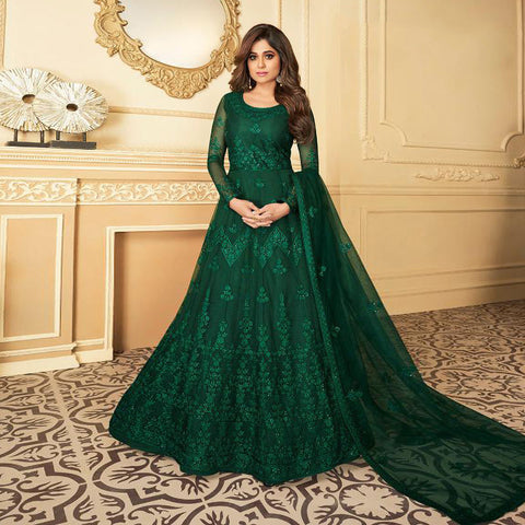 Semi Stitched Heavy Butterfly Net with Embroidery Chaine Stitch work Gown