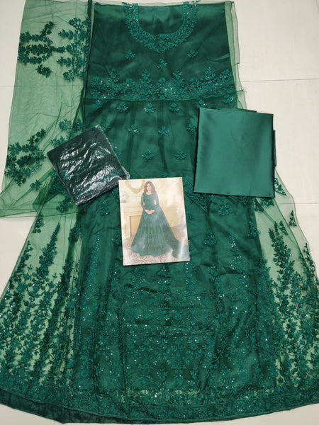 Semi Stitched Heavy Butterfly Net with Embroidery Chaine Stitch work Gown