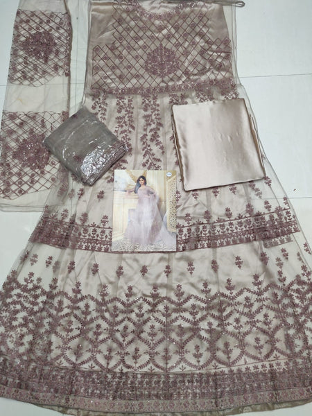 Semi Stitched Heavy Butterfly Net with Embroidery Chaine Stitch work Gown