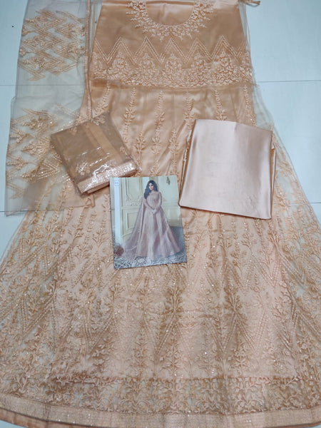 Semi Stitched Heavy Butterfly Net with Embroidery Chaine Stitch work Gown