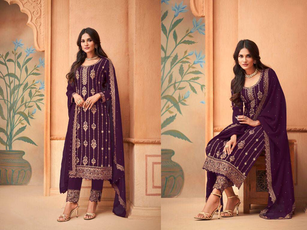 Semi Stitched  Heavy Faux Georgette with Embroidery Thread work Suit