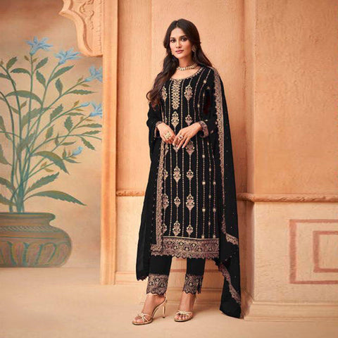 Semi Stitched  Heavy Faux Georgette with Embroidery Thread work Suit