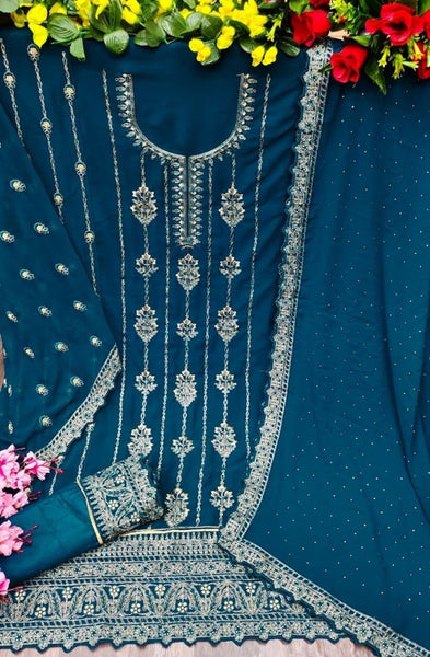 Semi Stitched  Heavy Faux Georgette with Embroidery Thread work Suit