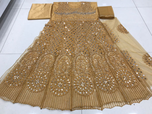 ( Semi Stitched ) Heavy Net with Chain stitch + Fiber Glass work Gawn