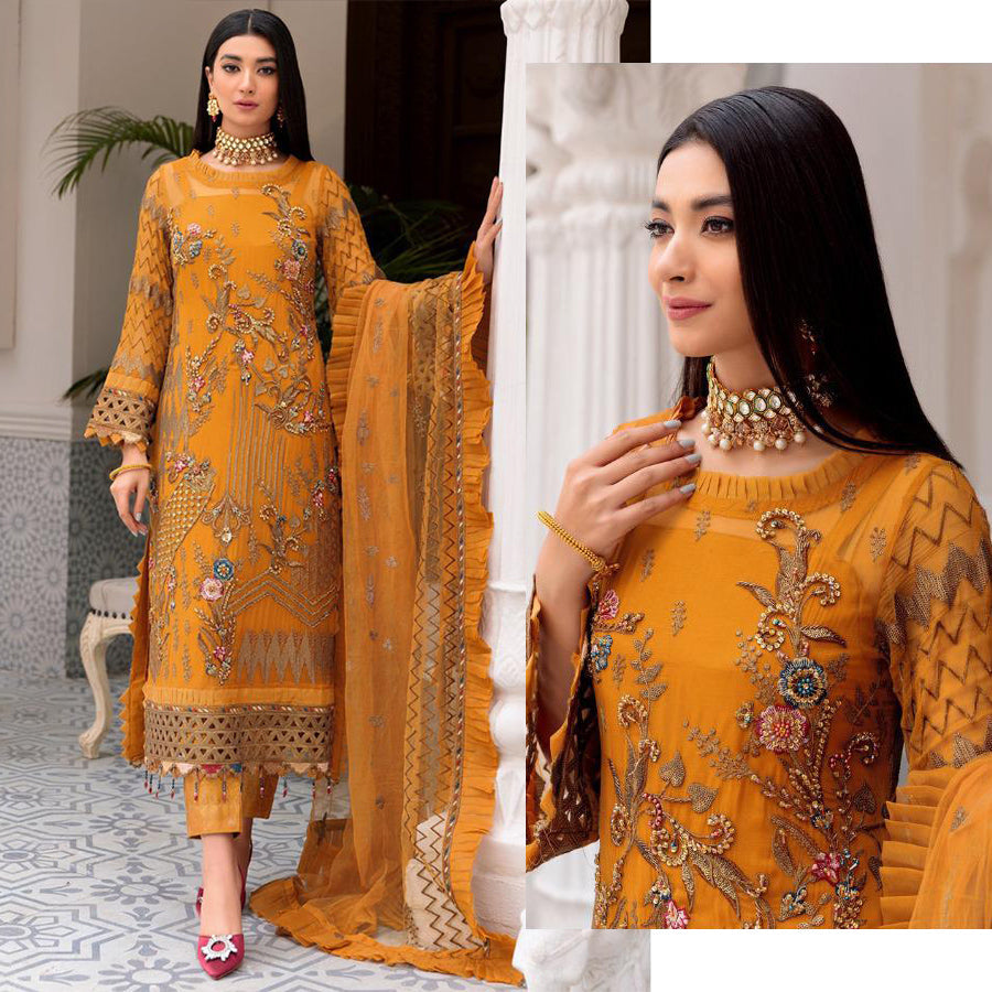 FOX GEORGETT EMBRODAIRY WORK WITH  LES + FRILL WORK SUIT