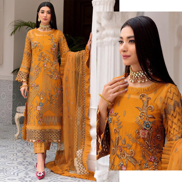 FOX GEORGETT EMBRODAIRY WORK WITH  LES + FRILL WORK SUIT