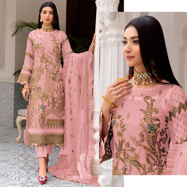 FOX GEORGETT EMBRODAIRY WORK WITH  LES + FRILL WORK SUIT