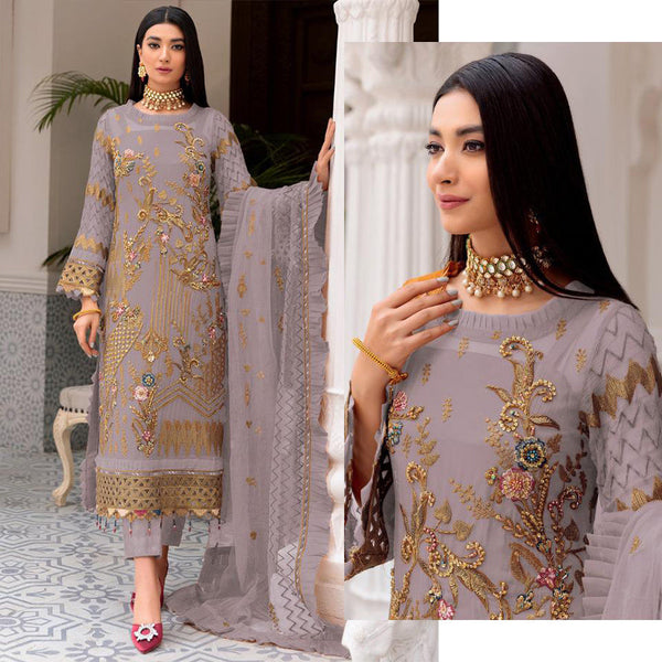 FOX GEORGETT EMBRODAIRY WORK WITH  LES + FRILL WORK SUIT