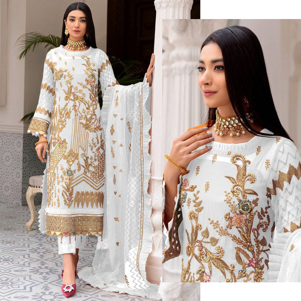 FOX GEORGETT EMBRODAIRY WORK WITH  LES + FRILL WORK SUIT