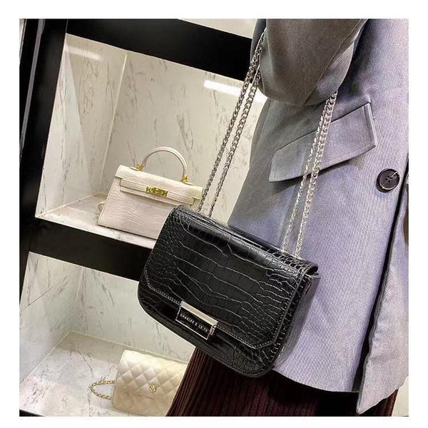 Crocodile Pattern Sling Bag In Calf Leather For Women