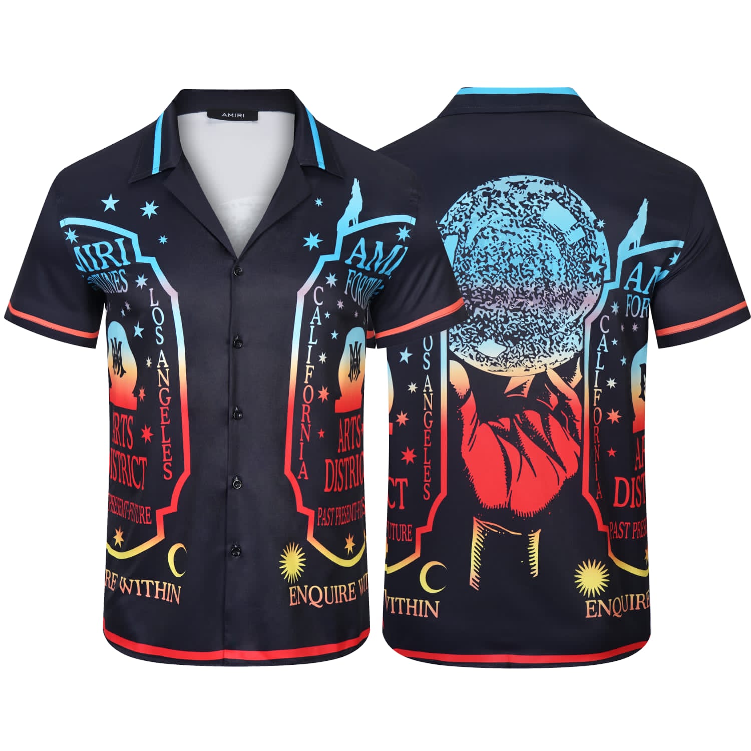 Graphic-Print Silk Half Sleeves Shirt