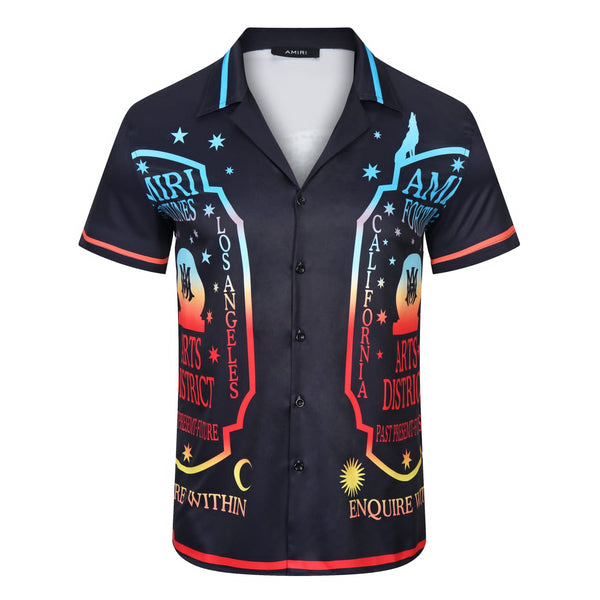 Graphic-Print Silk Half Sleeves Shirt