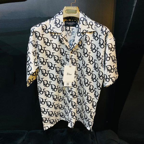 Men Latest Logo Printed Cuban Collar Shirt