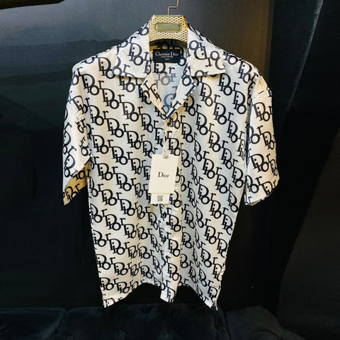 Men Latest Logo Printed Cuban Collar Shirt