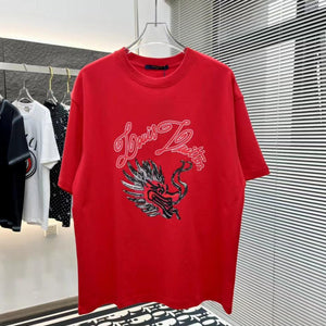 Premium  Dragon Face Red Drop Shoulder Tee