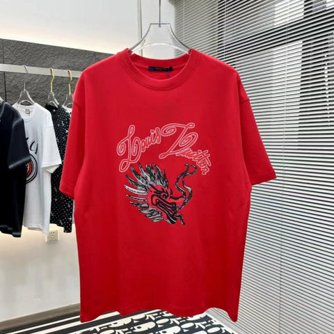 Premium  Dragon Face Red Drop Shoulder Tee