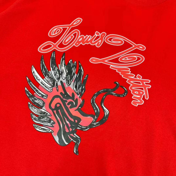 Premium  Dragon Face Red Drop Shoulder Tee