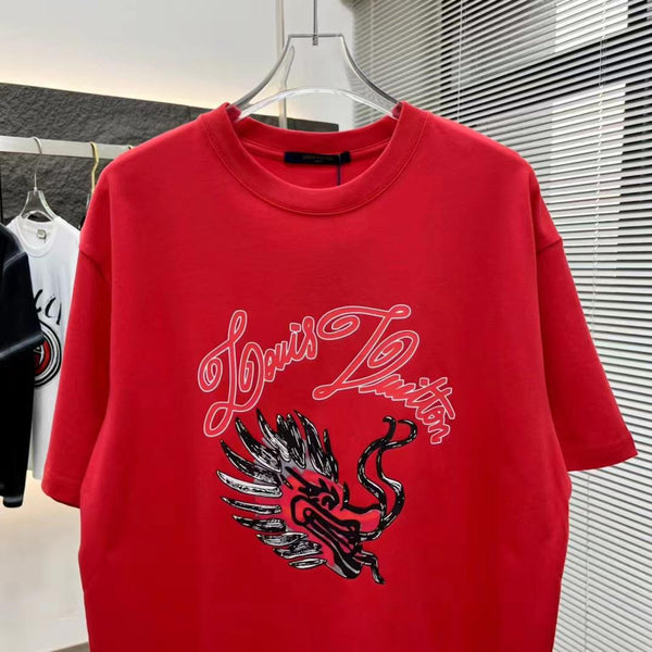 Premium  Dragon Face Red Drop Shoulder Tee