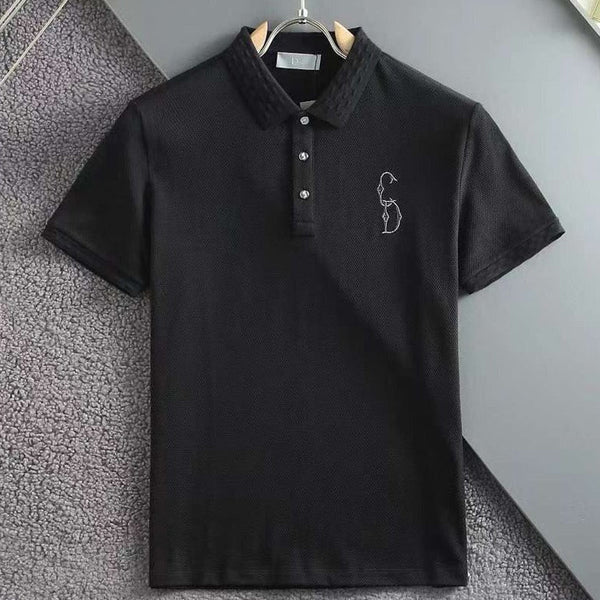 Luxurious  Embossed Collar  T-shirt with Embroidered Logo