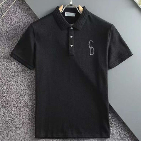 Luxurious  Embossed Collar  T-shirt with Embroidered Logo