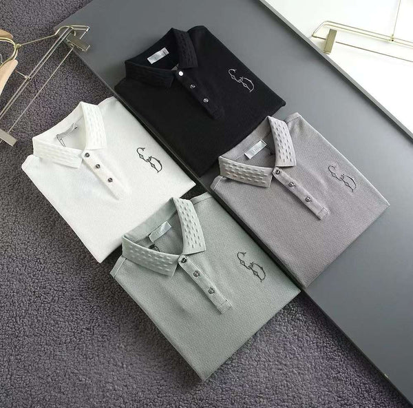 Luxurious  Embossed Collar  T-shirt with Embroidered Logo