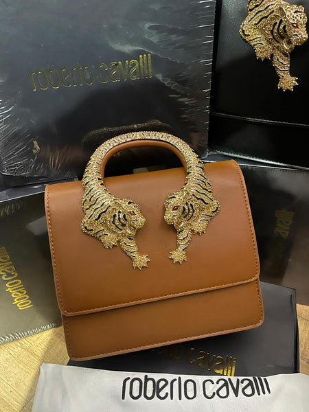 Tiger Handle  Crystal-Embellished Shoulder Bag