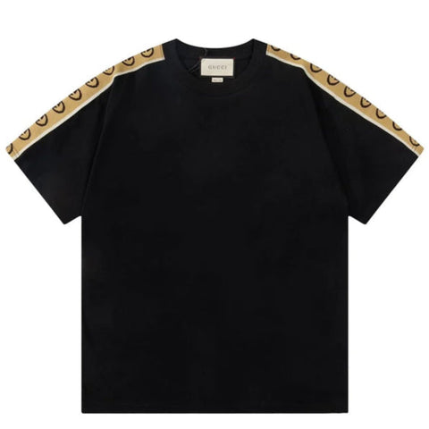 Premium  GG Interlocking Stripe Cream/Black Drop Shoulder  T-Shirt