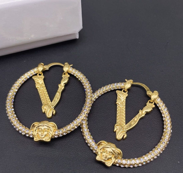 Luxury  Gold-Tone  medusa Hoop Earrings