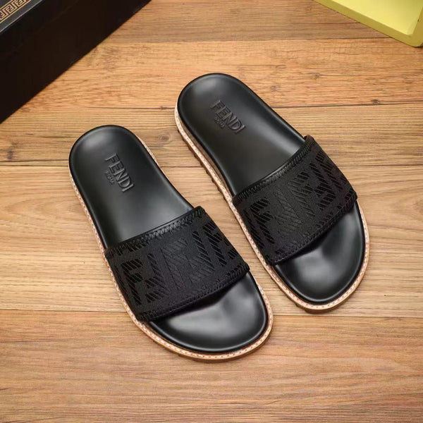 Imported Black FF jacquard Slides For Men