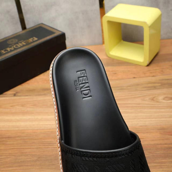 Imported Black FF jacquard Slides For Men