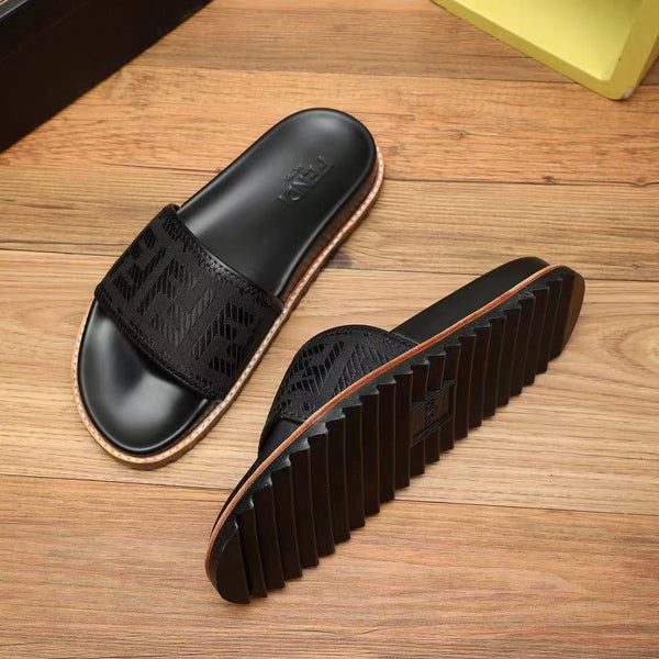 Imported Black FF jacquard Slides For Men