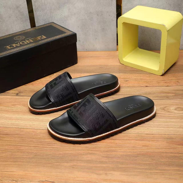 Imported Black FF jacquard Slides For Men
