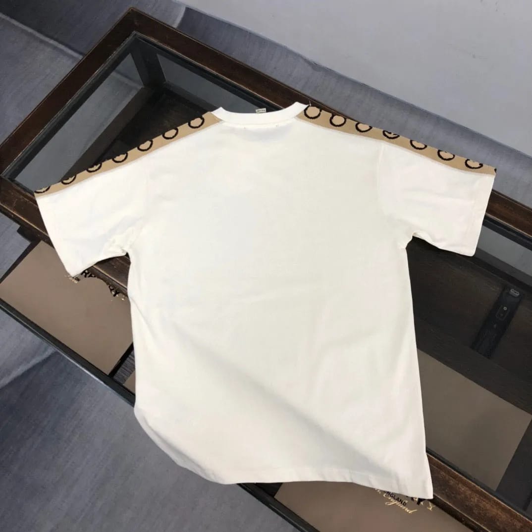 Premium  GG Interlocking Stripe Cream/Black Drop Shoulder  T-Shirt