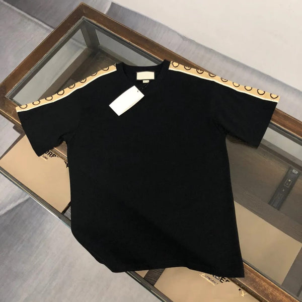 Premium  GG Interlocking Stripe Cream/Black Drop Shoulder  T-Shirt
