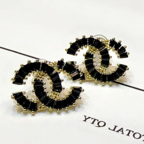 Premium Black Crystal  CC Stud Earrings