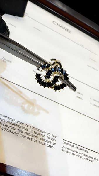 Premium Black Crystal  CC Stud Earrings