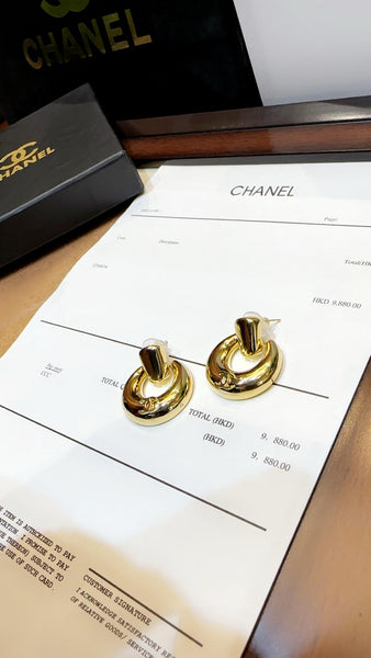 Premium Gold Tone Cc Small Doorknocker Earrings