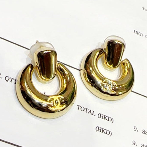 Premium Gold Tone Cc Small Doorknocker Earrings