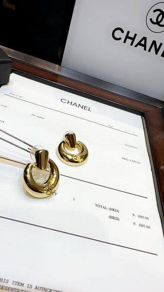 Premium Gold Tone Cc Small Doorknocker Earrings