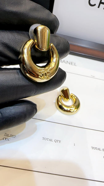 Premium Gold Tone Cc Small Doorknocker Earrings