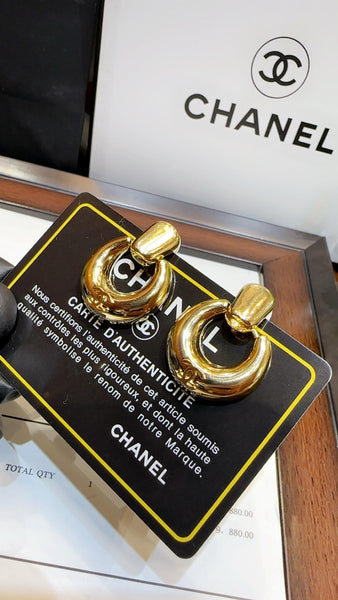 Premium Gold Tone Cc Small Doorknocker Earrings