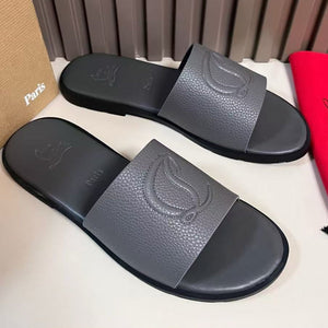 Luxury Cl Logo-Embossed Leather Slides