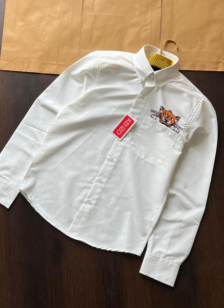 Premium  Men White Happy Tiger Back Print Shirt