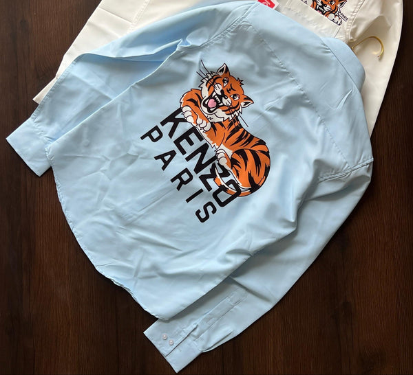 Premium  Men White Happy Tiger Back Print Shirt