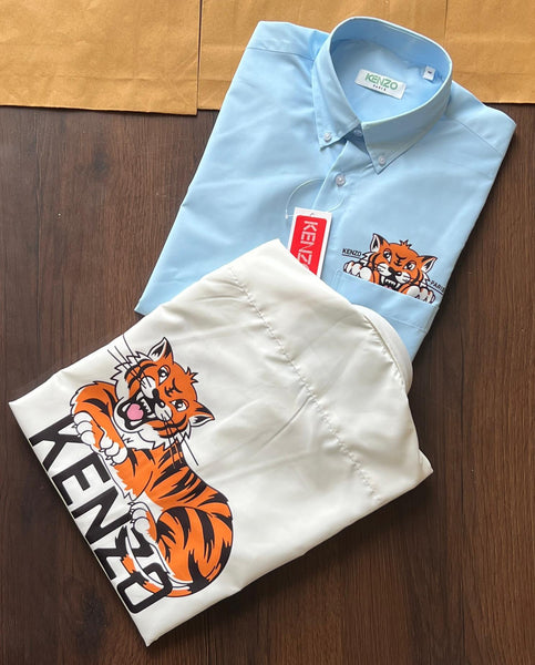 Premium  Men White Happy Tiger Back Print Shirt