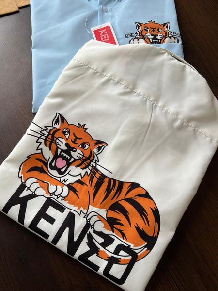 Premium  Men White Happy Tiger Back Print Shirt