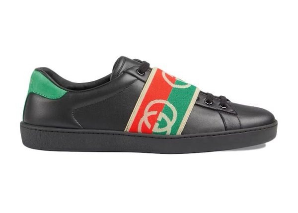 Premium Black & Green Interlocking G Ace Trainers