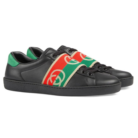 Premium Black & Green Interlocking G Ace Trainers